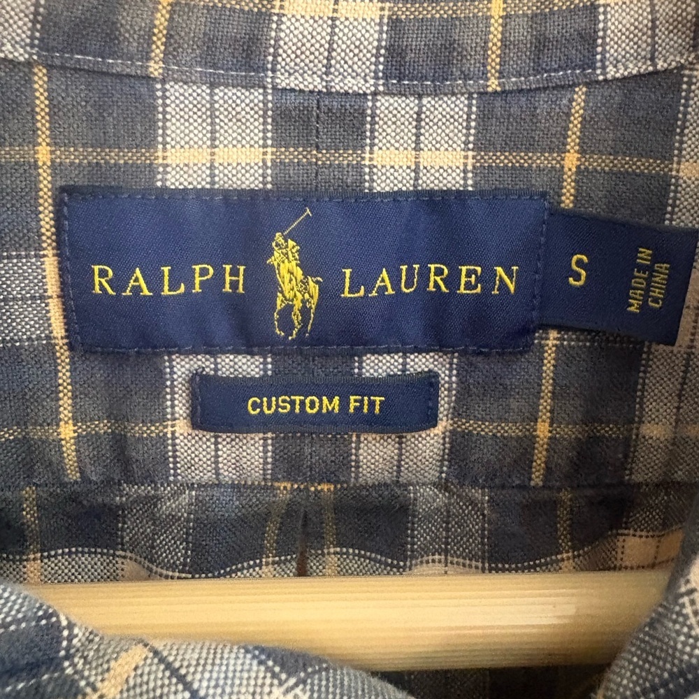 Ralph Lauren Oxford Shirt in Tan/ Green/Navy Plaid Small Custom Fit - Picture 2 of 2
